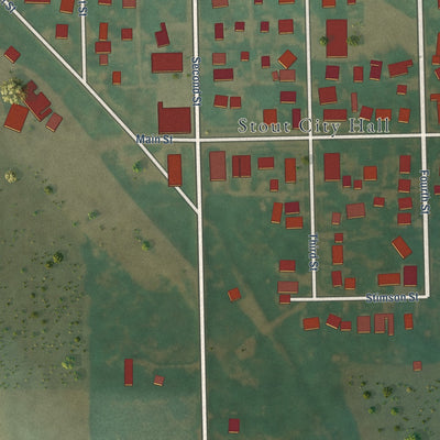 Close-up of the map of Stout, Iowa print showing street and building detail