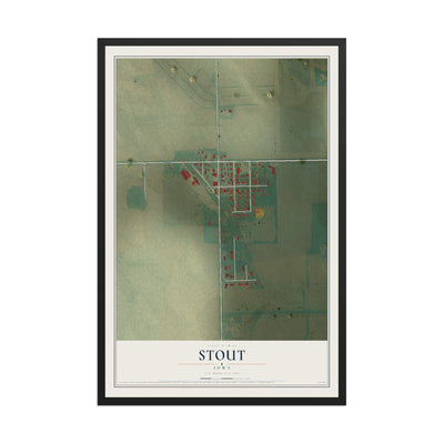 Map of Stout, Iowa, 12 x 18 inch print in a black wood frame