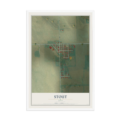 Map of Stout, Iowa, 12 x 18 inch print in a white wood frame
