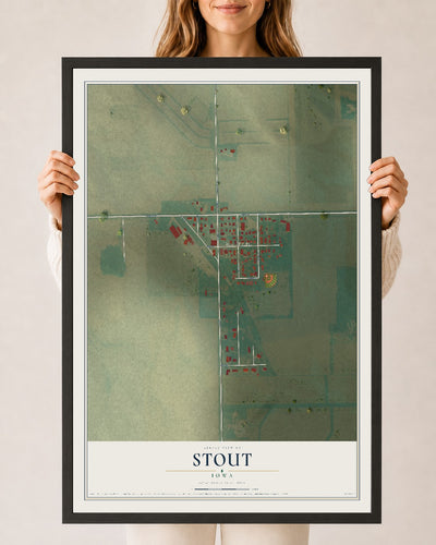 Map of Stout, Iowa, 24 x 36 inch print in a black wood frame