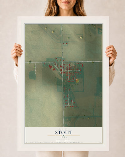 Map of Stout, Iowa, 24 x 36 inch print in a white wood frame