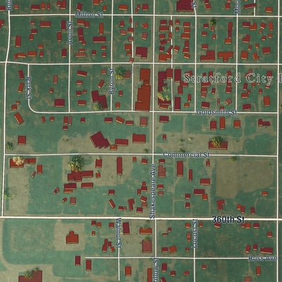 Close-up of the map of Stratford, Iowa print showing street and building detail