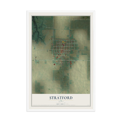 Map of Stratford, Iowa, 12 x 18 inch print in a white wood frame