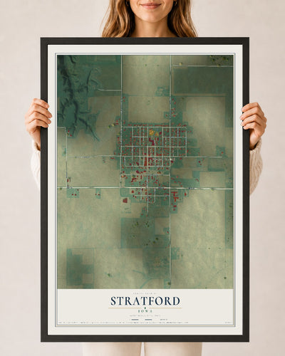 Map of Stratford, Iowa, 24 x 36 inch print in a black wood frame