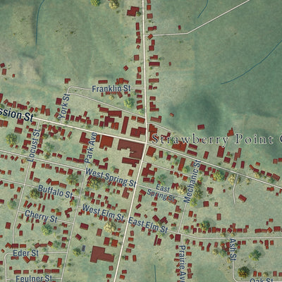 Close-up of the map of Strawberry Point, Iowa print showing street and building detail