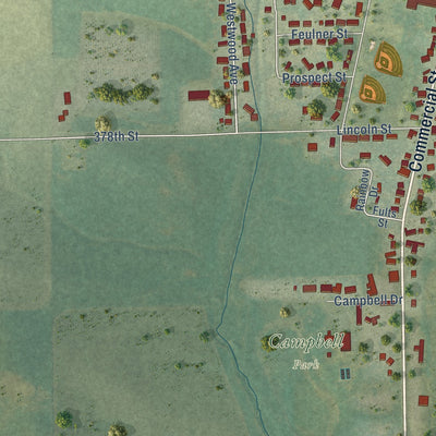 Second close-up of the map of Strawberry Point, Iowa print showing more streets and buildings