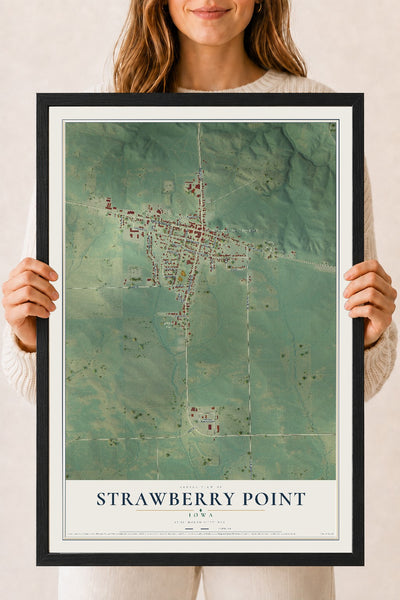 Map of Strawberry Point, Iowa, 18 x 24 inch print in a black wood frame
