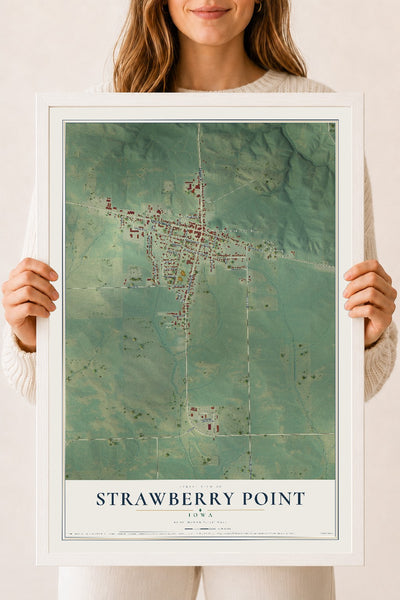 Map of Strawberry Point, Iowa, 18 x 24 inch print in a white wood frame