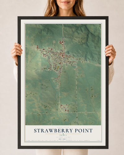 Map of Strawberry Point, Iowa, 24 x 36 inch print in a black wood frame