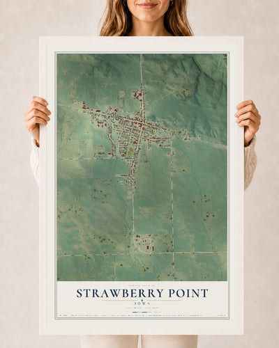Map of Strawberry Point, Iowa, 24 x 36 inch print in a white wood frame