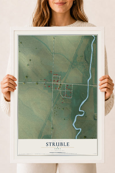 Map of Struble, Iowa, 18 x 24 inch print in a white wood frame