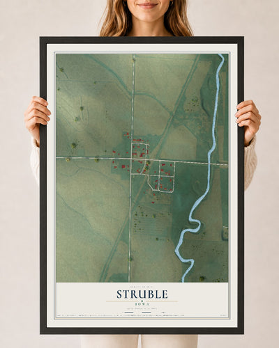 Map of Struble, Iowa, 24 x 36 inch print in a black wood frame