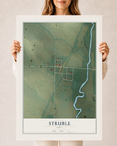 Map of Struble, Iowa, 24 x 36 inch print in a white wood frame