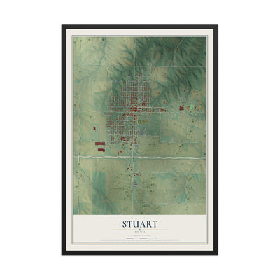Map of Stuart, Iowa, 12 x 18 inch print in a black wood frame