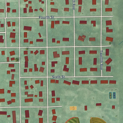 Second close-up of the map of Sully, Iowa print showing more streets and buildings