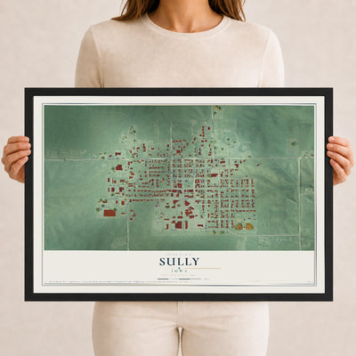Map of Sully, Iowa, 12 x 18 inch print in a black wood frame