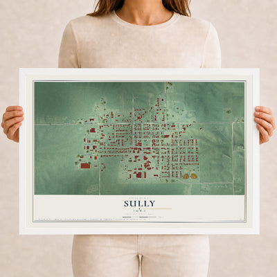 Map of Sully, Iowa, 12 x 18 inch print in a white wood frame