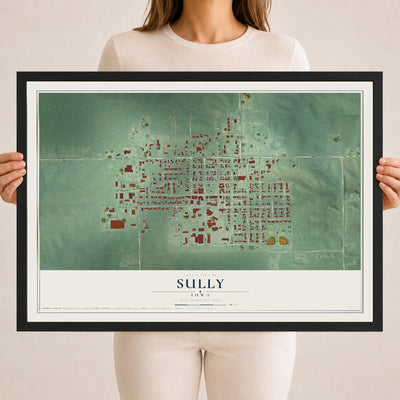 Map of Sully, Iowa, 18 x 24 inch print in a black wood frame