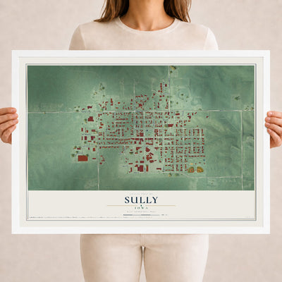 Map of Sully, Iowa, 18 x 24 inch print in a white wood frame