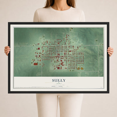 Map of Sully, Iowa, 24 x 36 inch print in a black wood frame