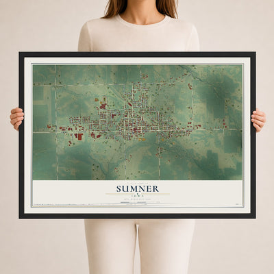 Map of Sumner, Iowa, 24 x 36 inch print in a black wood frame