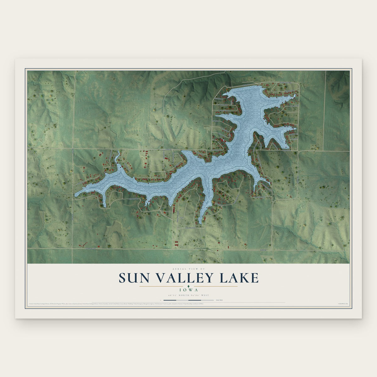 Sun Valley Lake, Iowa map print, the full design