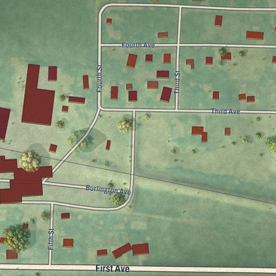Close-up of the map of Superior, Iowa print showing street and building detail