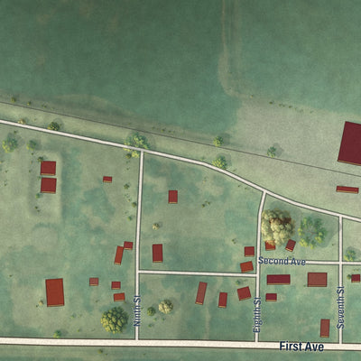 Second close-up of the map of Superior, Iowa print showing more streets and buildings