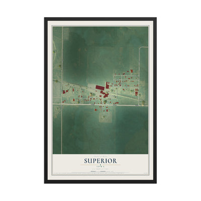 Map of Superior, Iowa, 12 x 18 inch print in a black wood frame