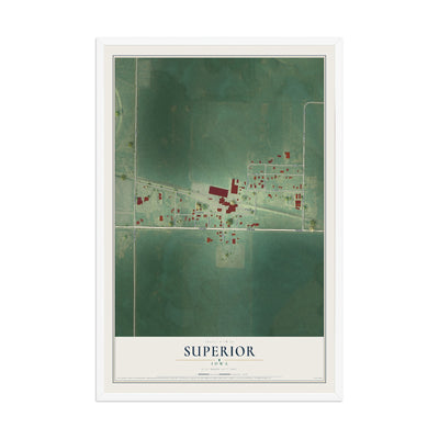 Map of Superior, Iowa, 12 x 18 inch print in a white wood frame