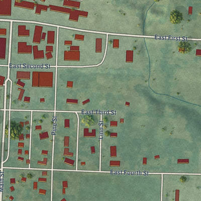 Second close-up of the map of Sutherland, Iowa print showing more streets and buildings