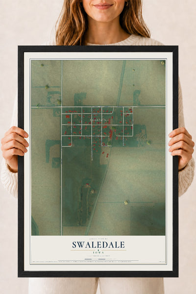 Map of Swaledale, Iowa, 18 x 24 inch print in a black wood frame