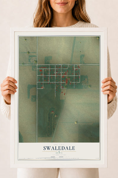 Map of Swaledale, Iowa, 18 x 24 inch print in a white wood frame