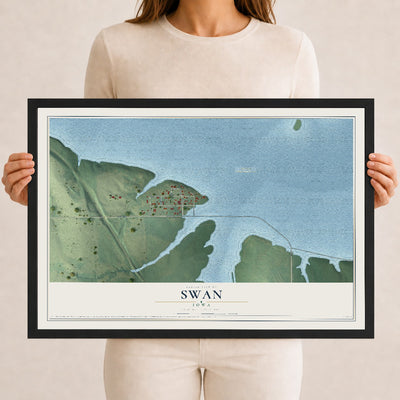 Map of Swan, Iowa, 12 x 18 inch print in a black wood frame