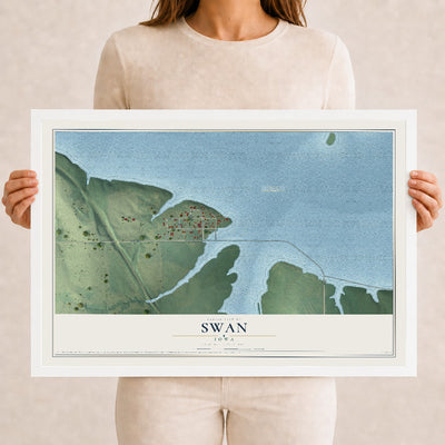 Map of Swan, Iowa, 12 x 18 inch print in a white wood frame