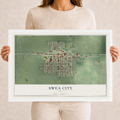 Map of Swea City, Iowa, 12 x 18 inch print in a white wood frame