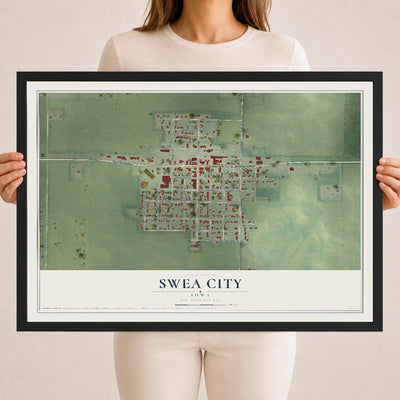 Map of Swea City, Iowa, 18 x 24 inch print in a black wood frame