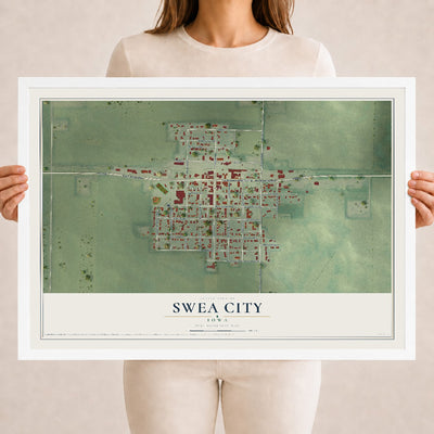 Map of Swea City, Iowa, 18 x 24 inch print in a white wood frame