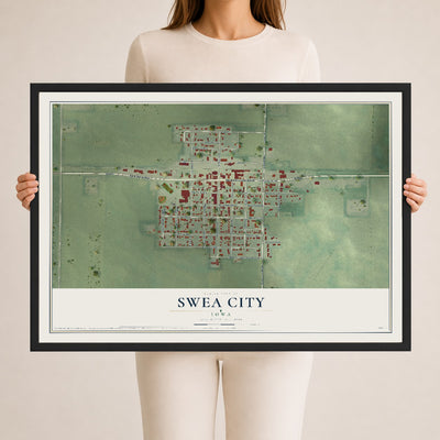 Map of Swea City, Iowa, 24 x 36 inch print in a black wood frame