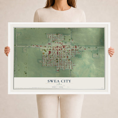 Map of Swea City, Iowa, 24 x 36 inch print in a white wood frame