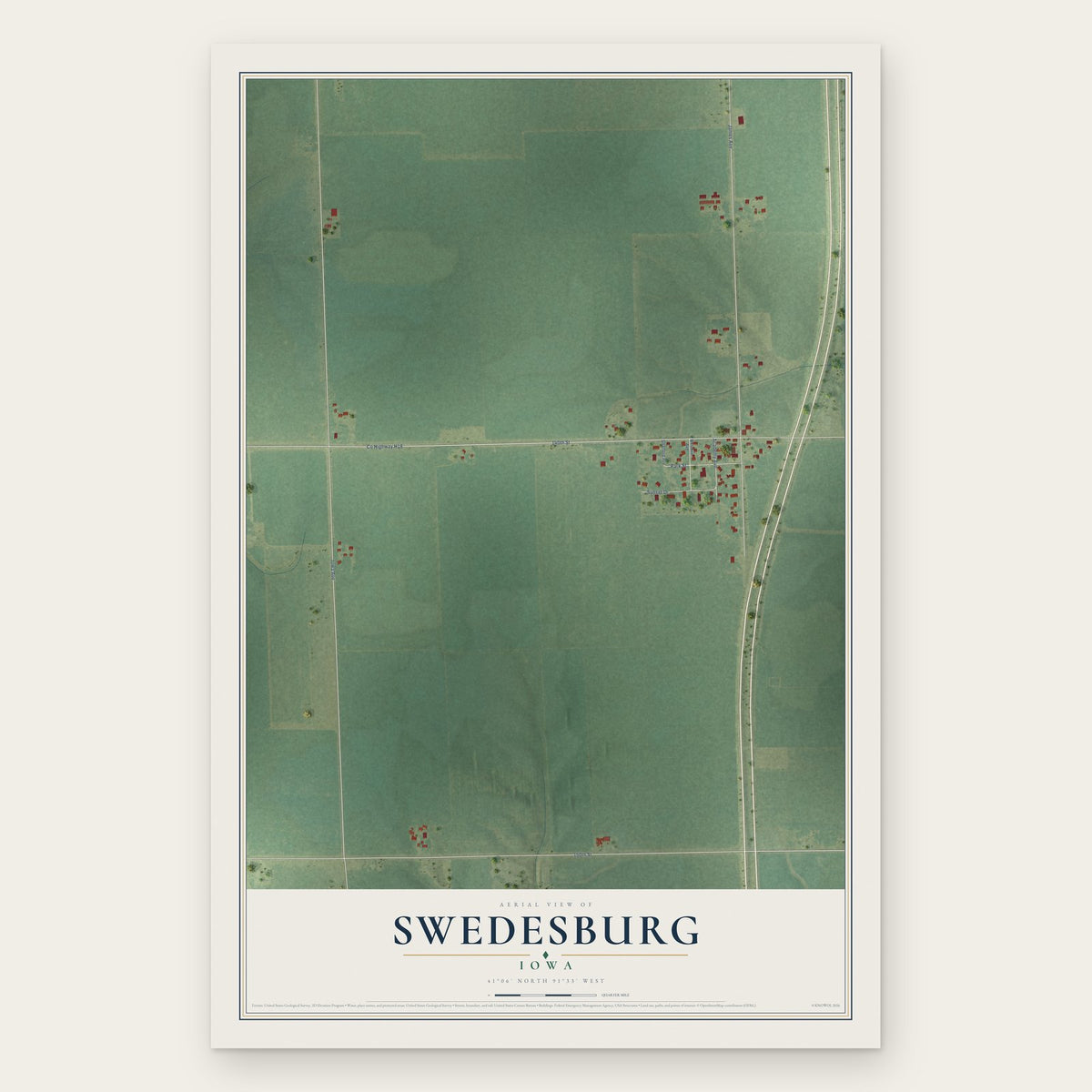 Swedesburg, Iowa map print, the full design