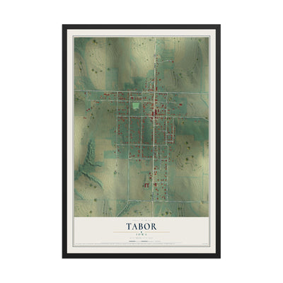 Map of Tabor, Iowa, 12 x 18 inch print in a black wood frame