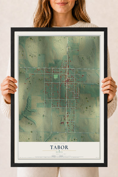 Map of Tabor, Iowa, 18 x 24 inch print in a black wood frame