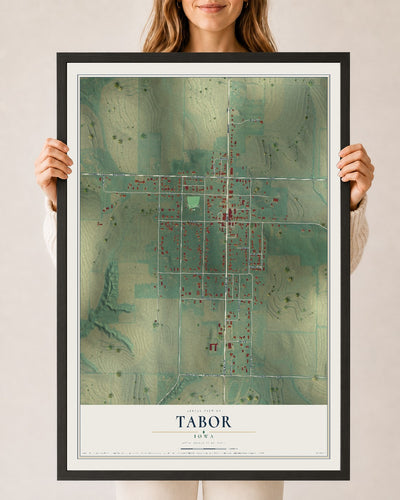 Map of Tabor, Iowa, 24 x 36 inch print in a black wood frame