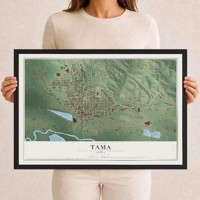 Map of Tama, Iowa, 12 x 18 inch print in a black wood frame
