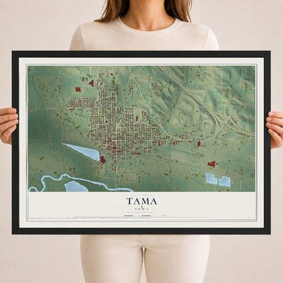 Map of Tama, Iowa, 18 x 24 inch print in a black wood frame
