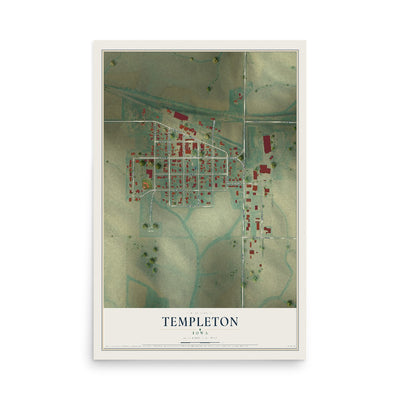 Map of Templeton, Iowa, 12 x 18 inch unframed archival matte print