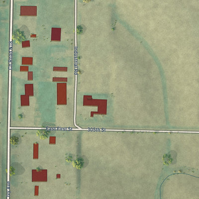 Second close-up of the map of Templeton, Iowa print showing more streets and buildings