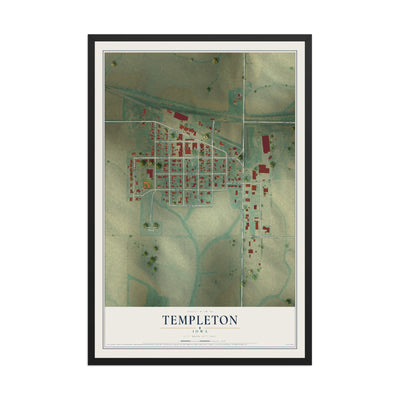 Map of Templeton, Iowa, 12 x 18 inch print in a black wood frame