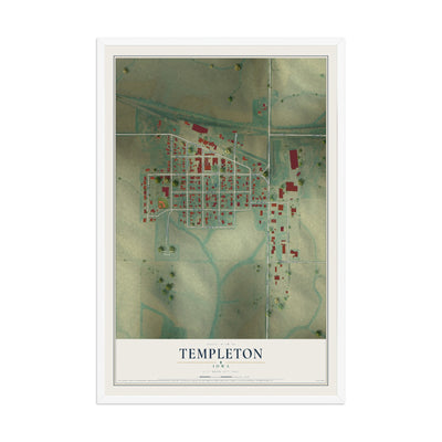 Map of Templeton, Iowa, 12 x 18 inch print in a white wood frame